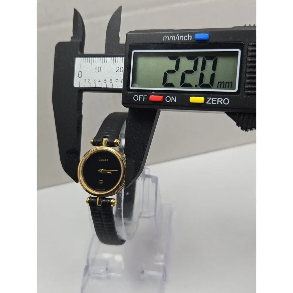 Vintage Gucci Womens Stack Gold Plated Black Dial Quartz Swiss Watch New Battery